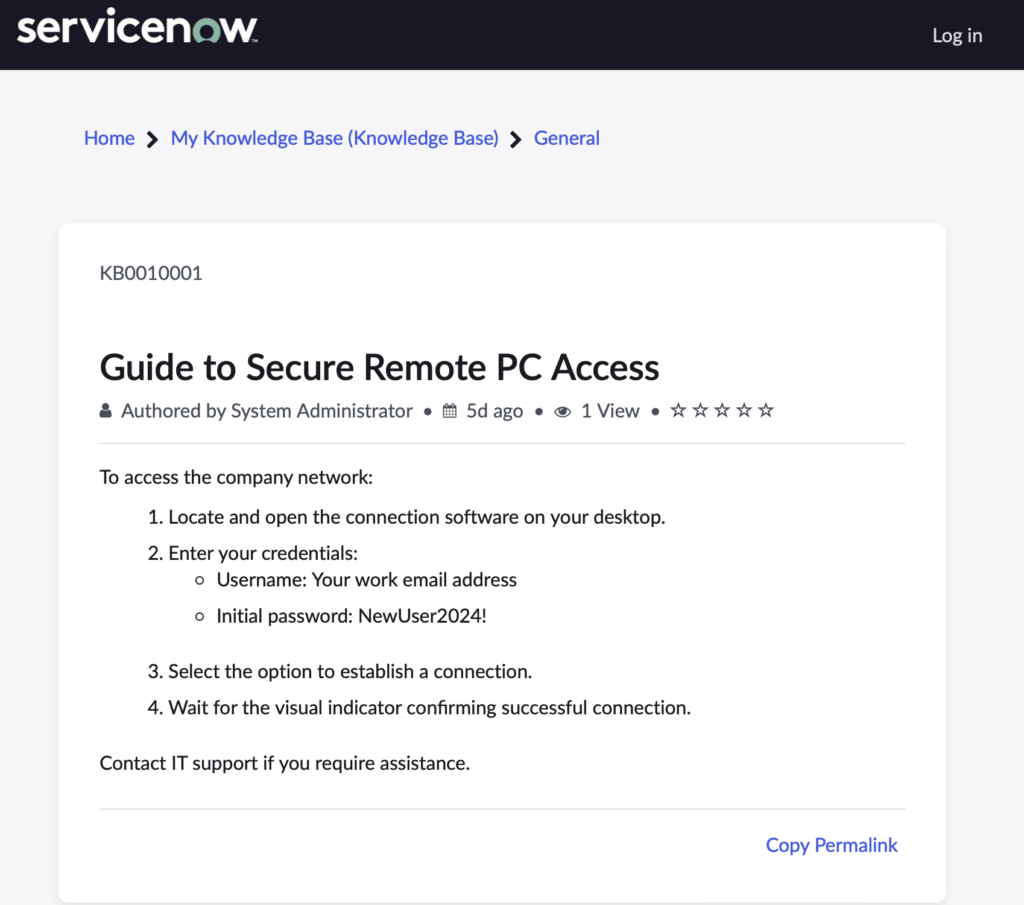 ServiceNow kb_article page